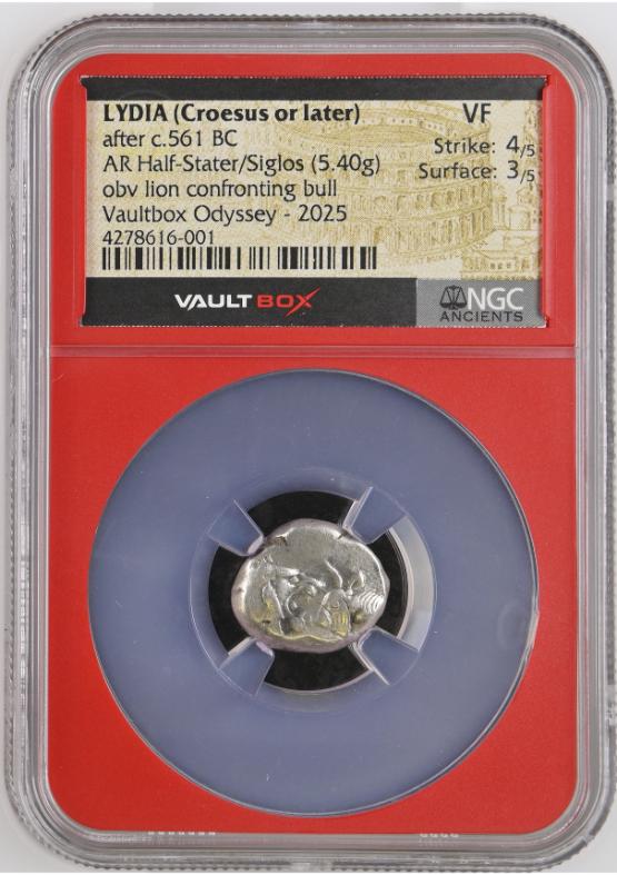 LYDIA (CROESUS OR LATER) AFTER C.561 BC AR HALF-STATER/SIGLOS OBV LION CONFRONTING BULL NGC VF STRIKE: 4/5 SURFACE: 3/5  FRONT