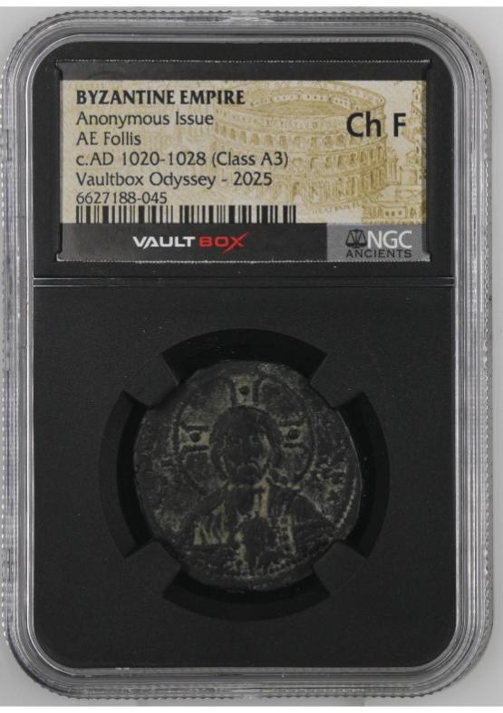 BYZANTINE EMPIRE ANONYMOUS ISSUE AE FOLLIS C.AD 1020-1028 (CLASS A3) NGC CH F  FRONT