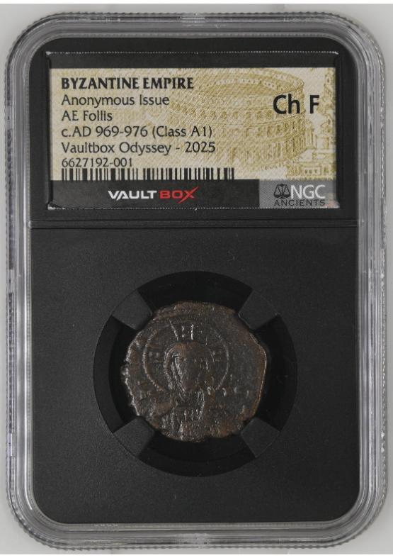 BYZANTINE EMPIRE ANONYMOUS ISSUE AE FOLLIS C.AD 969-976 (CLASS A1) NGC CH F  FRONT