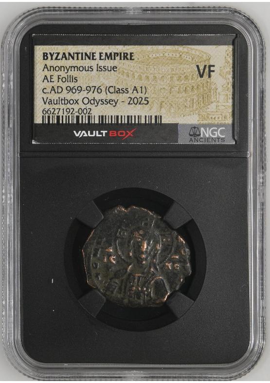 BYZANTINE EMPIRE ANONYMOUS ISSUE AE FOLLIS C.AD 969-976 (CLASS A1) NGC VF  FRONT