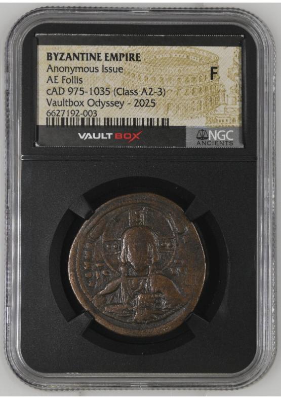 BYZANTINE EMPIRE ANONYMOUS ISSUE AE FOLLIS CAD 975-1035 (CLASS A2-3) NGC F  FRONT