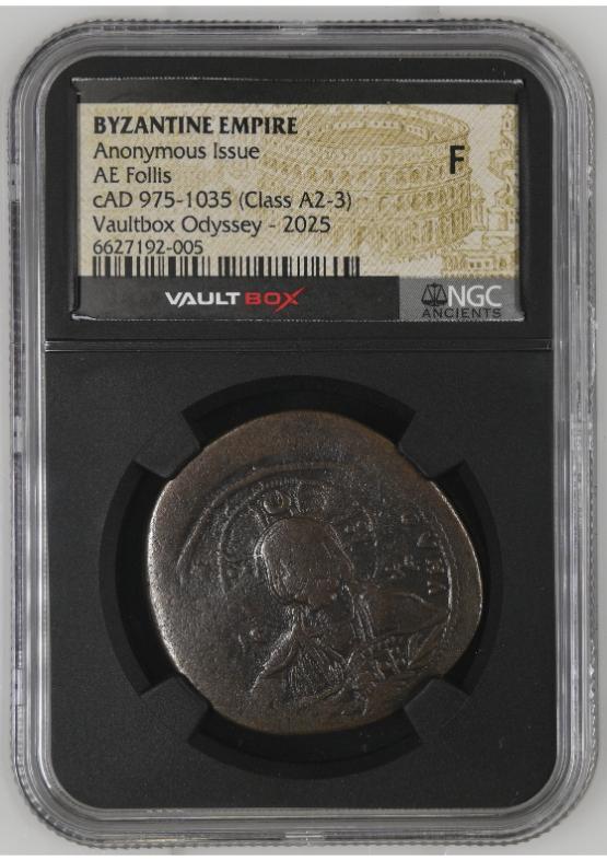 BYZANTINE EMPIRE ANONYMOUS ISSUE AE FOLLIS CAD 975-1035 (CLASS A2-3) NGC F  FRONT