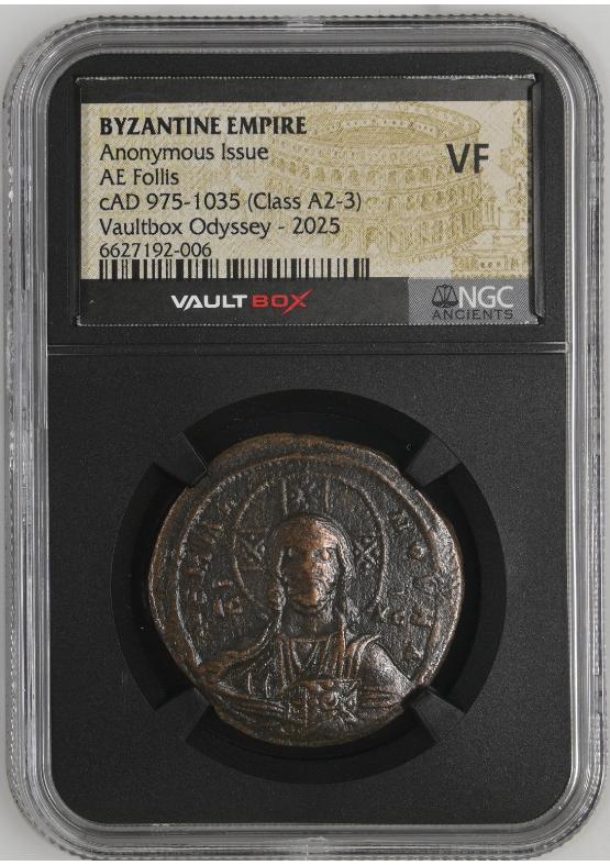 BYZANTINE EMPIRE ANONYMOUS ISSUE AE FOLLIS CAD 975-1035 (CLASS A2-3) NGC VF  FRONT
