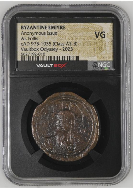 BYZANTINE EMPIRE ANONYMOUS ISSUE AE FOLLIS CAD 975-1035 (CLASS A2-3) NGC VG  FRONT