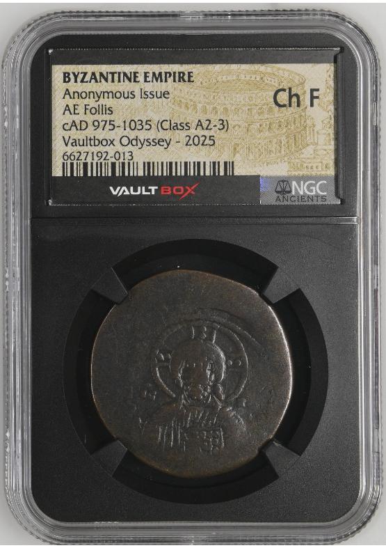 BYZANTINE EMPIRE ANONYMOUS ISSUE AE FOLLIS CAD 975-1035 (CLASS A2-3) NGC CH F  FRONT