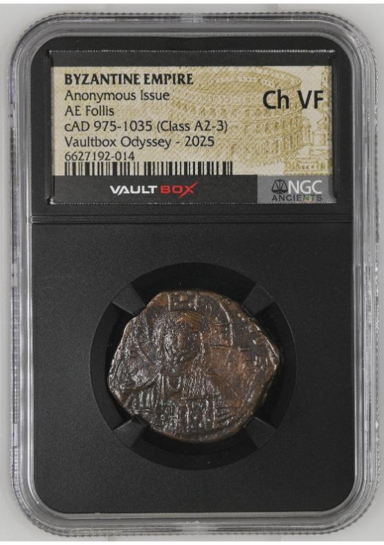 BYZANTINE EMPIRE ANONYMOUS ISSUE AE FOLLIS CAD 975-1035 (CLASS A2-3) NGC CH VF  FRONT