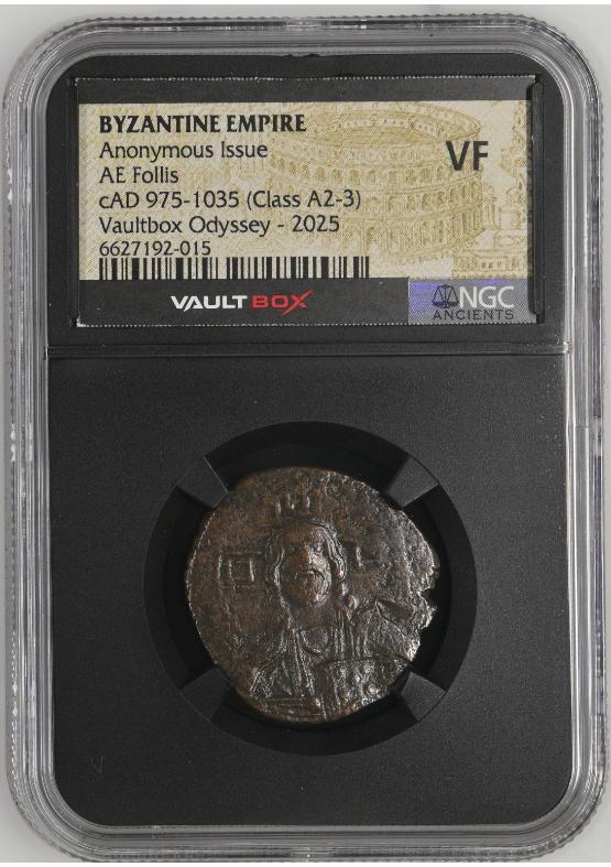 BYZANTINE EMPIRE ANONYMOUS ISSUE AE FOLLIS CAD 975-1035 (CLASS A2-3) NGC VF  FRONT