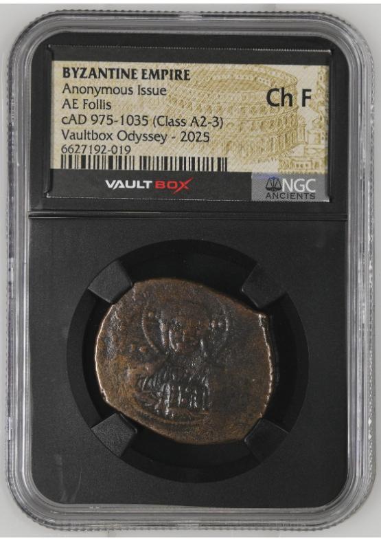 BYZANTINE EMPIRE ANONYMOUS ISSUE AE FOLLIS CAD 975-1035 (CLASS A2-3) NGC CH F  FRONT