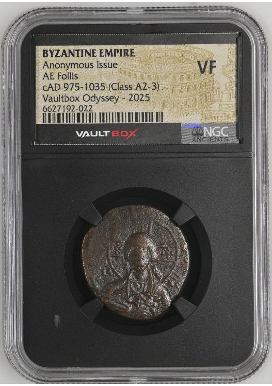 BYZANTINE EMPIRE ANONYMOUS ISSUE AE FOLLIS CAD 975-1035 (CLASS A2-3) NGC VF  FRONT