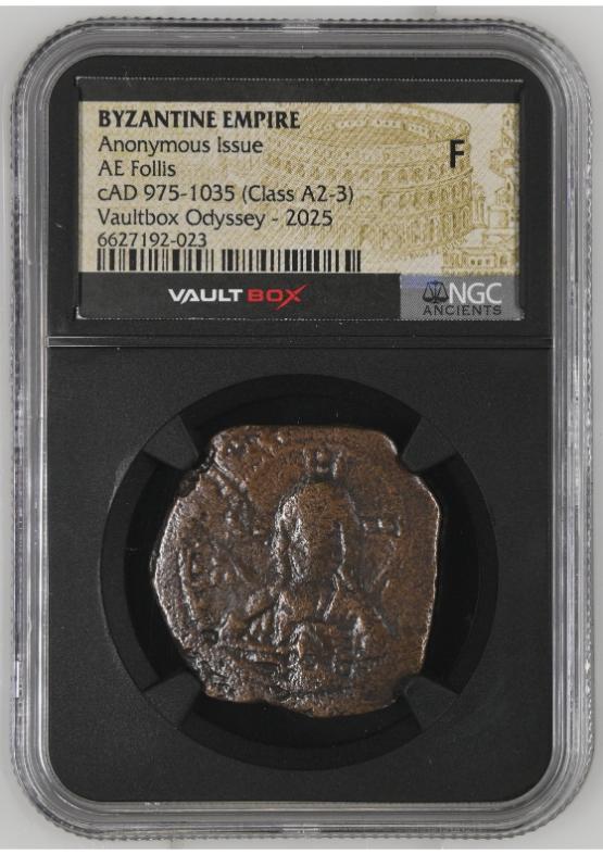 BYZANTINE EMPIRE ANONYMOUS ISSUE AE FOLLIS CAD 975-1035 (CLASS A2-3) NGC F  FRONT