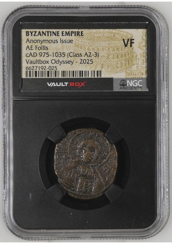 BYZANTINE EMPIRE ANONYMOUS ISSUE AE FOLLIS CAD 975-1035 (CLASS A2-3) NGC VF  FRONT