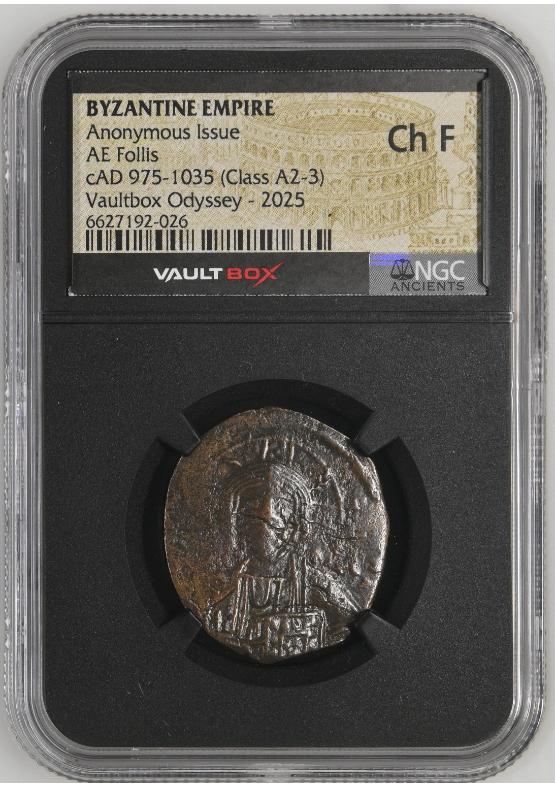 BYZANTINE EMPIRE ANONYMOUS ISSUE AE FOLLIS CAD 975-1035 (CLASS A2-3) NGC CH F  FRONT