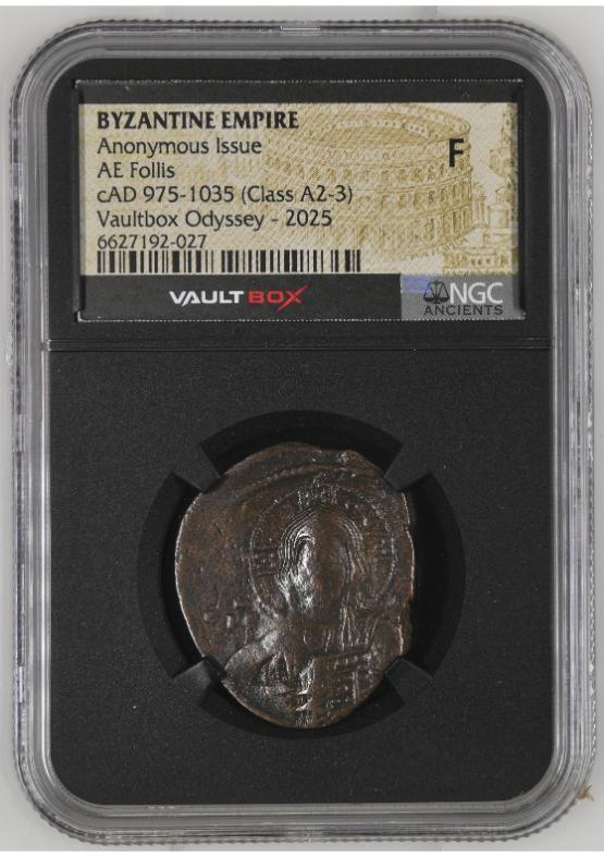 BYZANTINE EMPIRE ANONYMOUS ISSUE AE FOLLIS CAD 975-1035 (CLASS A2-3) NGC F  FRONT