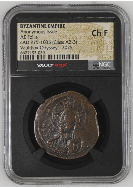 BYZANTINE EMPIRE ANONYMOUS ISSUE AE FOLLIS CAD 975-1035 (CLASS A2-3) NGC CH F  FRONT