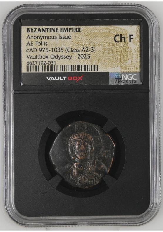 BYZANTINE EMPIRE ANONYMOUS ISSUE AE FOLLIS CAD 975-1035 (CLASS A2-3) NGC CH F  FRONT