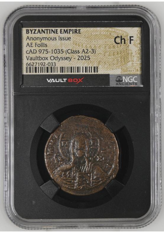 BYZANTINE EMPIRE ANONYMOUS ISSUE AE FOLLIS CAD 975-1035 (CLASS A2-3) NGC CH F  FRONT