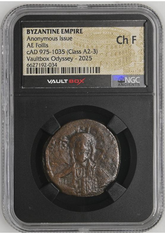 BYZANTINE EMPIRE ANONYMOUS ISSUE AE FOLLIS CAD 975-1035 (CLASS A2-3) NGC CH F  FRONT