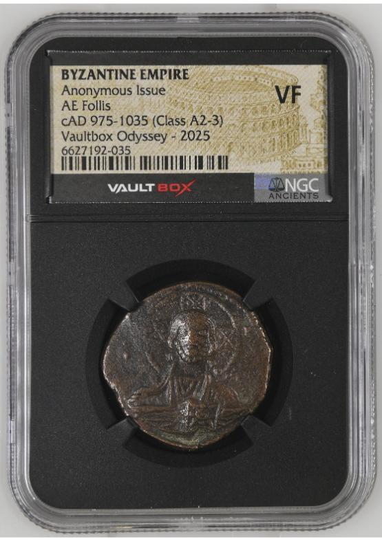 BYZANTINE EMPIRE ANONYMOUS ISSUE AE FOLLIS CAD 975-1035 (CLASS A2-3) NGC VF  FRONT