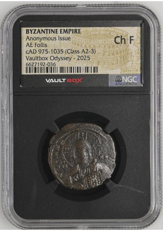 BYZANTINE EMPIRE ANONYMOUS ISSUE AE FOLLIS CAD 975-1035 (CLASS A2-3) NGC CH F  FRONT