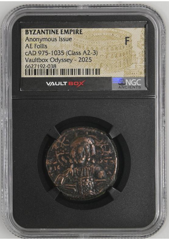 BYZANTINE EMPIRE ANONYMOUS ISSUE AE FOLLIS CAD 975-1035 (CLASS A2-3) NGC F  FRONT