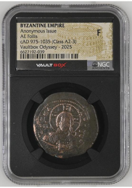 BYZANTINE EMPIRE ANONYMOUS ISSUE AE FOLLIS CAD 975-1035 (CLASS A2-3) NGC F  FRONT