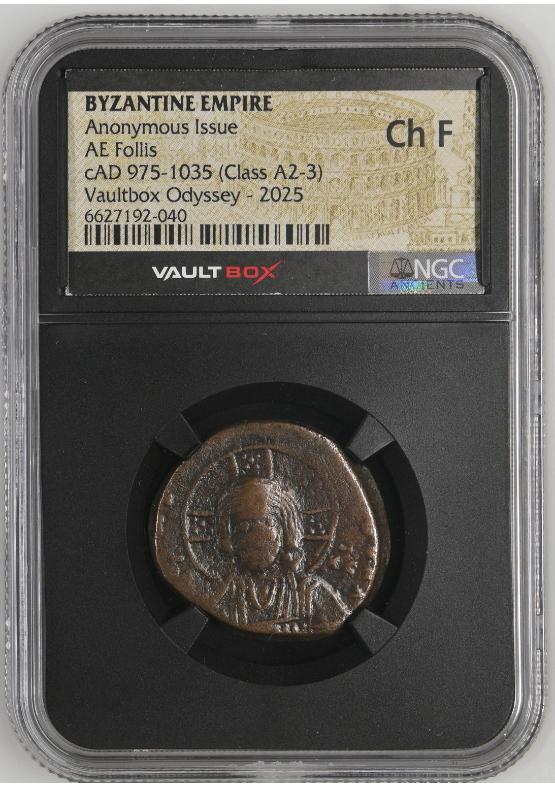 BYZANTINE EMPIRE ANONYMOUS ISSUE AE FOLLIS CAD 975-1035 (CLASS A2-3) NGC CH F  FRONT