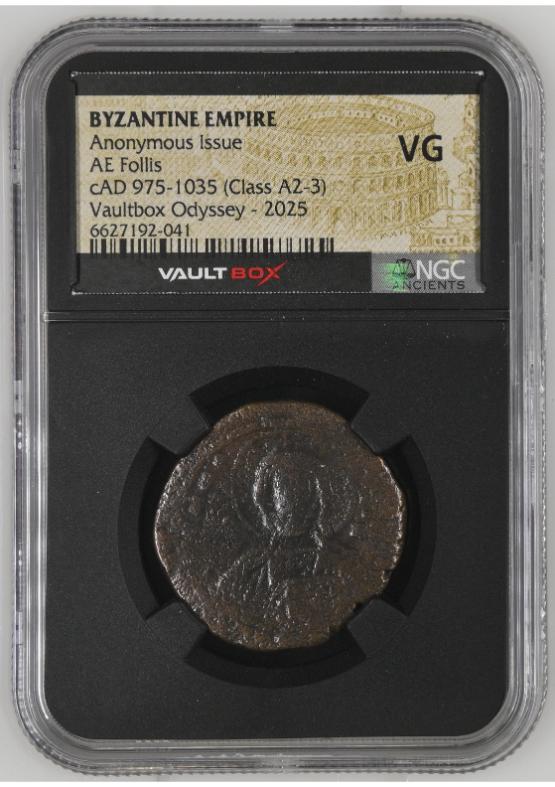 BYZANTINE EMPIRE ANONYMOUS ISSUE AE FOLLIS CAD 975-1035 (CLASS A2-3) NGC VG  FRONT