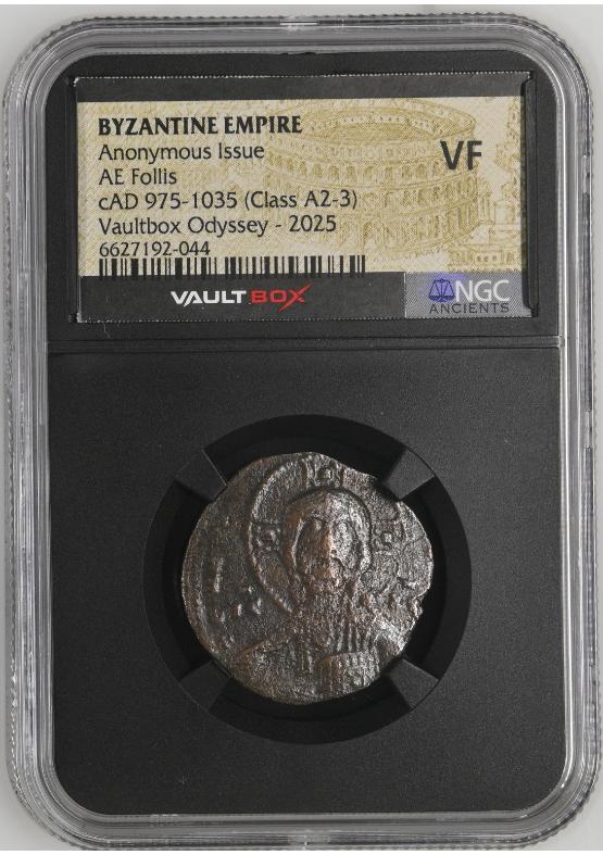 BYZANTINE EMPIRE ANONYMOUS ISSUE AE FOLLIS CAD 975-1035 (CLASS A2-3) NGC VF  FRONT