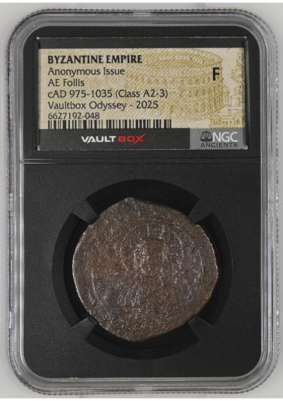 BYZANTINE EMPIRE ANONYMOUS ISSUE AE FOLLIS CAD 975-1035 (CLASS A2-3) NGC F  FRONT