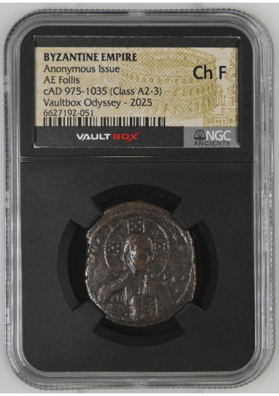 BYZANTINE EMPIRE ANONYMOUS ISSUE AE FOLLIS CAD 975-1035 (CLASS A2-3) NGC CH F  FRONT