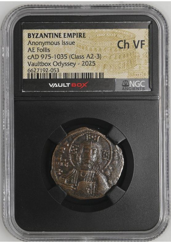 BYZANTINE EMPIRE ANONYMOUS ISSUE AE FOLLIS CAD 975-1035 (CLASS A2-3) NGC CH VF  FRONT