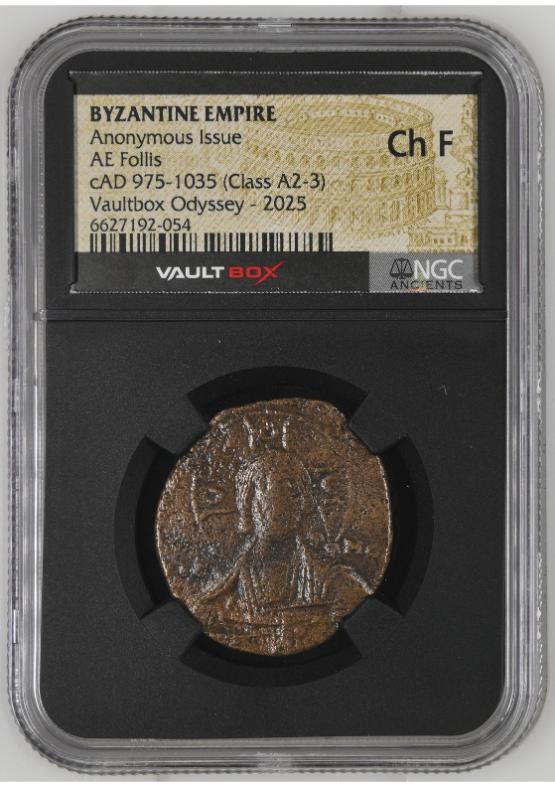 BYZANTINE EMPIRE ANONYMOUS ISSUE AE FOLLIS CAD 975-1035 (CLASS A2-3) NGC CH F  FRONT