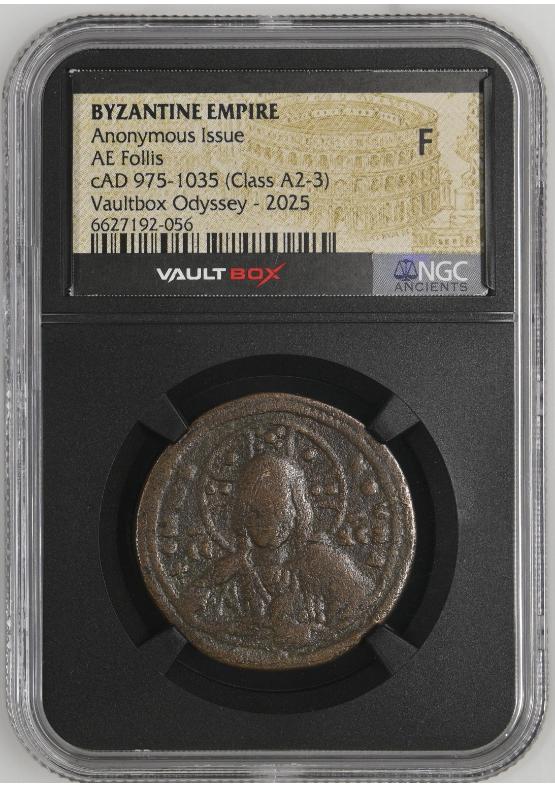 BYZANTINE EMPIRE ANONYMOUS ISSUE AE FOLLIS CAD 975-1035 (CLASS A2-3) NGC F  FRONT