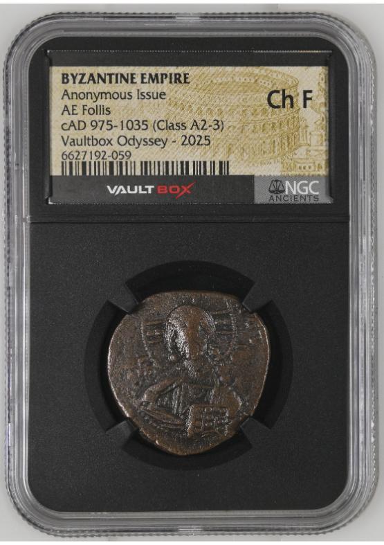 BYZANTINE EMPIRE ANONYMOUS ISSUE AE FOLLIS CAD 975-1035 (CLASS A2-3) NGC CH F  FRONT