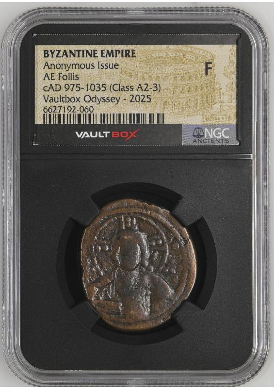 BYZANTINE EMPIRE ANONYMOUS ISSUE AE FOLLIS CAD 975-1035 (CLASS A2-3) NGC F  FRONT