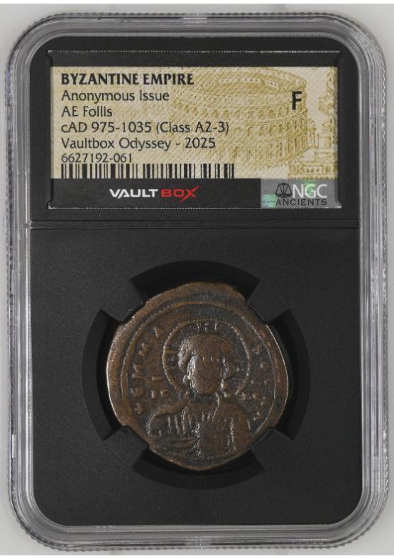 BYZANTINE EMPIRE ANONYMOUS ISSUE AE FOLLIS CAD 975-1035 (CLASS A2-3) NGC F  FRONT