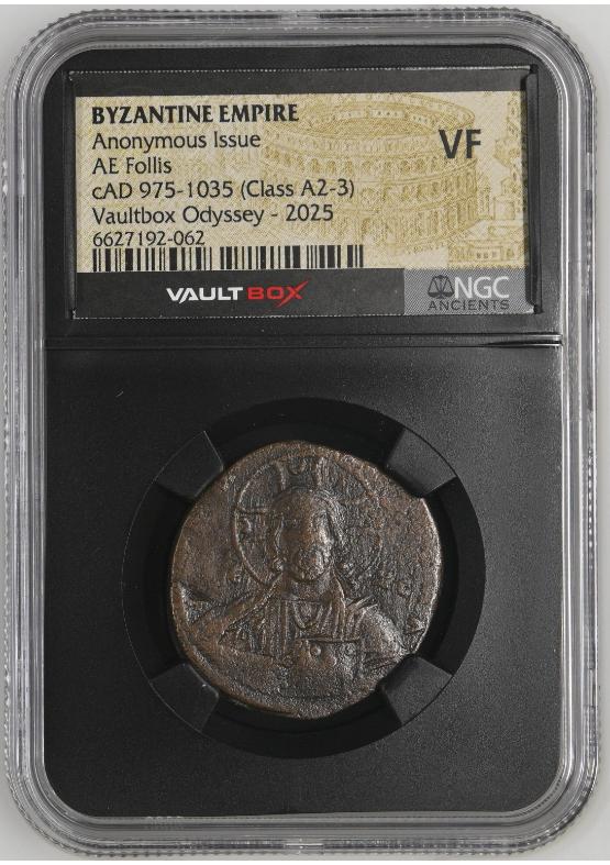 BYZANTINE EMPIRE ANONYMOUS ISSUE AE FOLLIS CAD 975-1035 (CLASS A2-3) NGC VF  FRONT