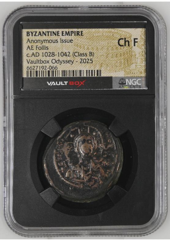 BYZANTINE EMPIRE ANONYMOUS ISSUE AE FOLLIS C.AD 1028-1042 (CLASS B) NGC CH F  FRONT