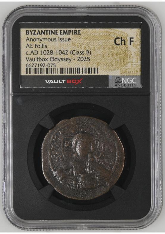BYZANTINE EMPIRE ANONYMOUS ISSUE AE FOLLIS C.AD 1028-1042 (CLASS B) NGC CH F  FRONT