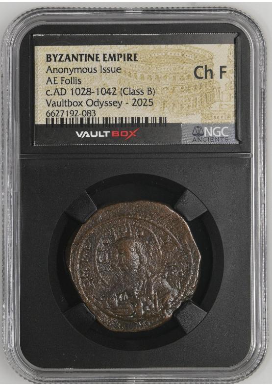 BYZANTINE EMPIRE ANONYMOUS ISSUE AE FOLLIS C.AD 1028-1042 (CLASS B) NGC CH F  FRONT