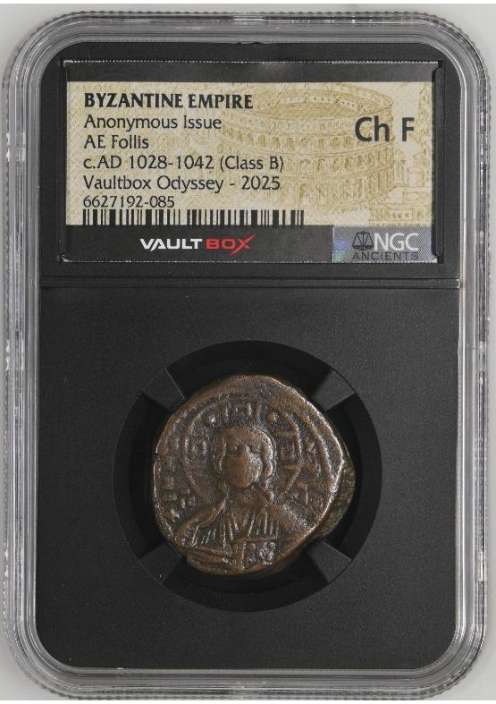 BYZANTINE EMPIRE ANONYMOUS ISSUE AE FOLLIS C.AD 1028-1042 (CLASS B) NGC CH F  FRONT