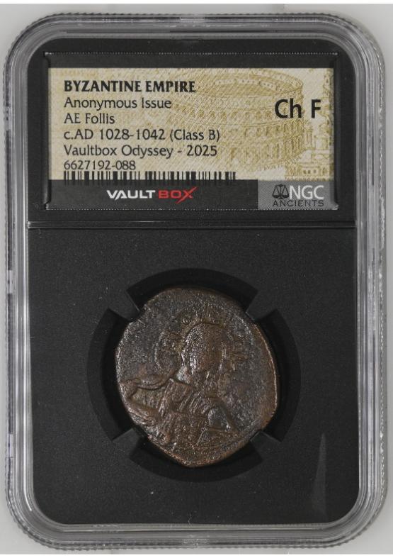 BYZANTINE EMPIRE ANONYMOUS ISSUE AE FOLLIS C.AD 1028-1042 (CLASS B) NGC CH F  FRONT