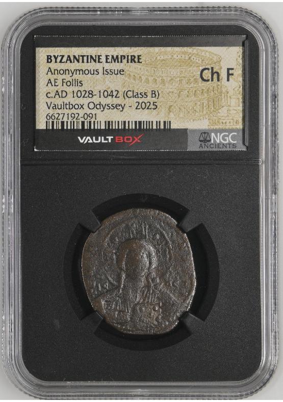 BYZANTINE EMPIRE ANONYMOUS ISSUE AE FOLLIS C.AD 1028-1042 (CLASS B) NGC CH F  FRONT