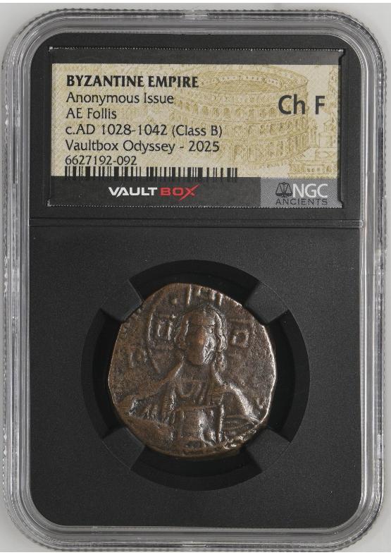 BYZANTINE EMPIRE ANONYMOUS ISSUE AE FOLLIS C.AD 1028-1042 (CLASS B) NGC CH F  FRONT