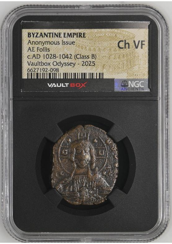 BYZANTINE EMPIRE ANONYMOUS ISSUE AE FOLLIS C.AD 1028-1042 (CLASS B) NGC CH VF  FRONT