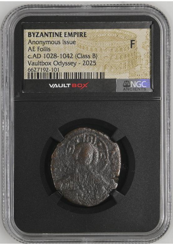 BYZANTINE EMPIRE ANONYMOUS ISSUE AE FOLLIS C.AD 1028-1042 (CLASS B) NGC F  FRONT