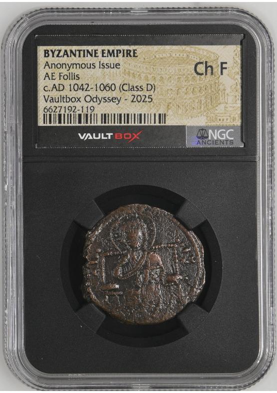 BYZANTINE EMPIRE ANONYMOUS ISSUE AE FOLLIS C.AD 1042-1060 (CLASS D) NGC CH F  FRONT