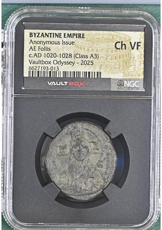 BYZANTINE EMPIRE ANONYMOUS ISSUE AE FOLLIS C.AD 1020-1028 (CLASS A3) NGC CH VF  FRONT