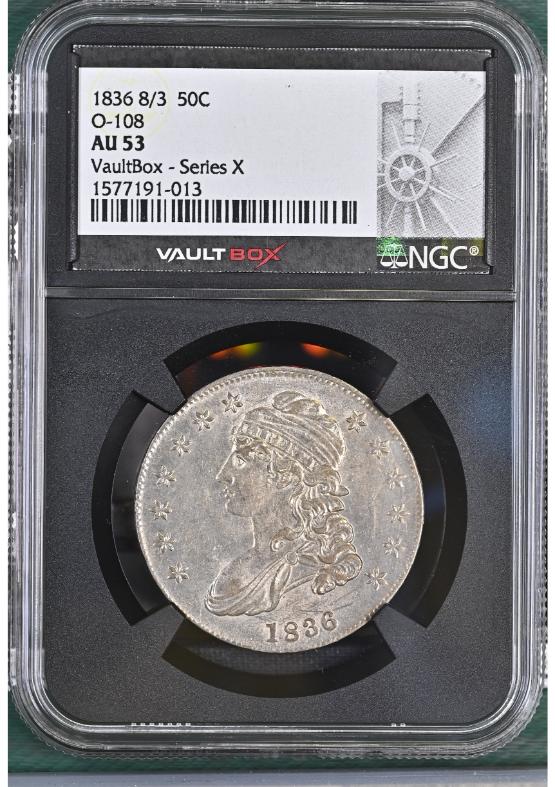 1836 8/3 50C O-108 NGC AU53 FRONT