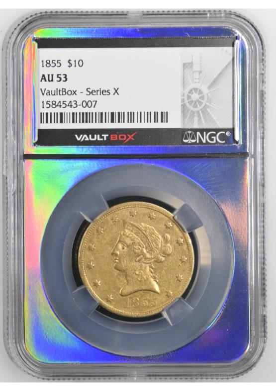 1855 G$10 NGC AU53 FRONT